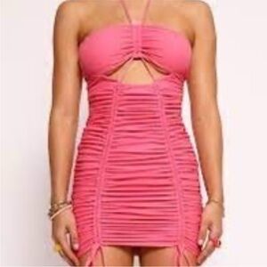 Tiger Mist Starra Pink Ruched Strapless Dress